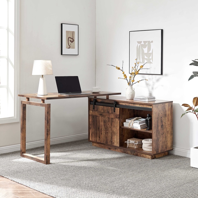 Credenza Office Storage - Meja Berbentuk L dengan Penyimpanan Credenza